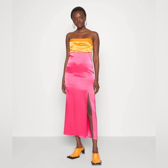 Alice & Olivia - Lilly’s Slit Midi Dress in Orange and Candy - US 4 - Picture 5 of 10